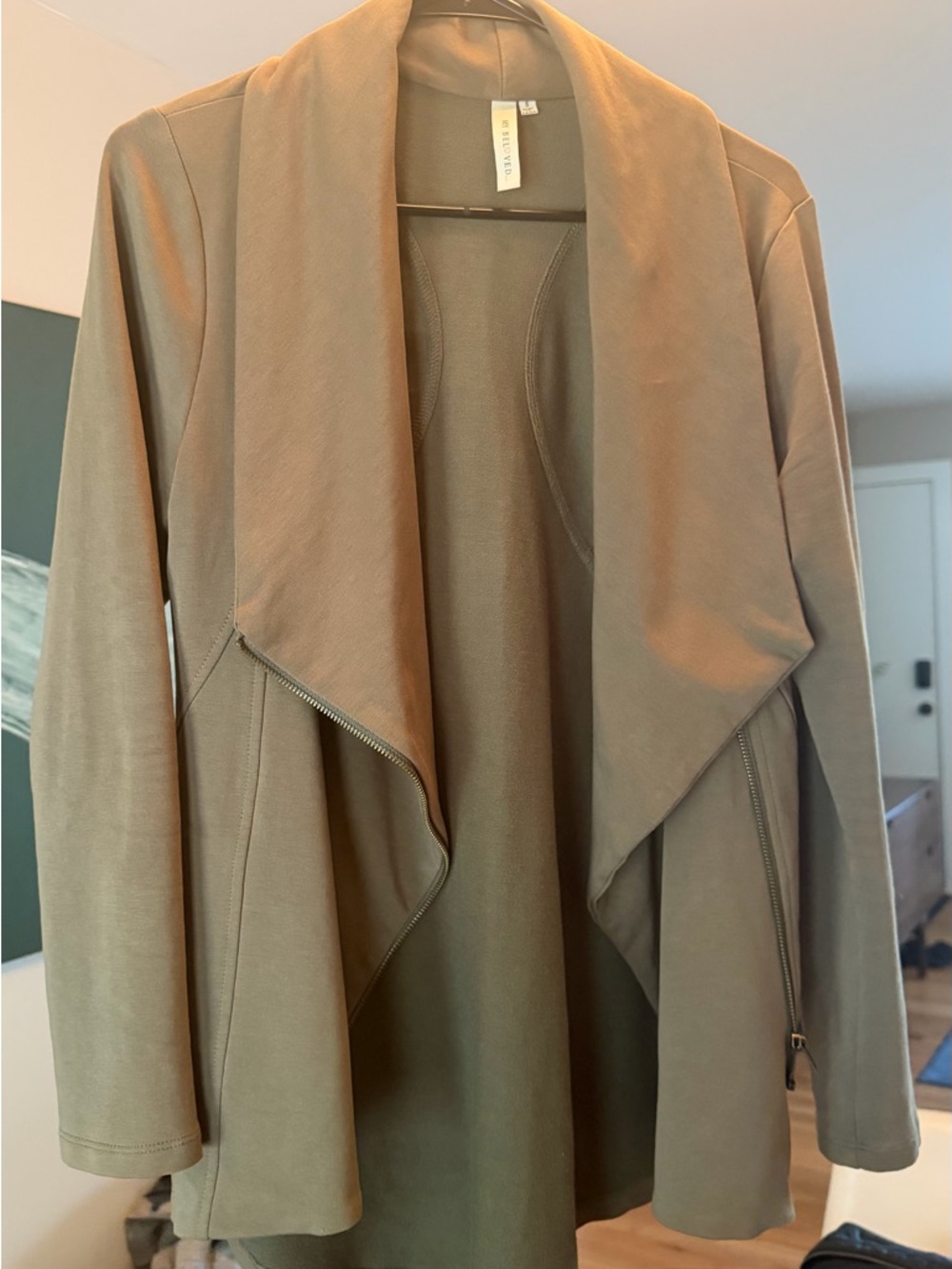 My Beloved Draped Open Front Jacket in Taupe